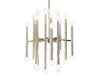Brass Meurice chandelier by Jonathan Adler with multiple light bulbs and an elegant, contemporary lighting design.