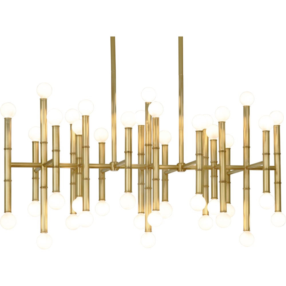 Brass Meurice Rectangle Chandelier by Jonathan Adler lighting fixture with sleek geometric design and modern style.