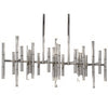 Jonathan Adler Meurice Rectangle Chandelier featuring brass finish and modern lighting design, hanging as a statement piece.