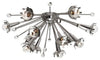 Polished nickel Sputnik flush mount ceiling light by Jonathan Adler with multiple arms radiating from central sphere.