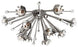 Polished nickel Sputnik flush mount ceiling light by Jonathan Adler with multiple arms radiating from central sphere.