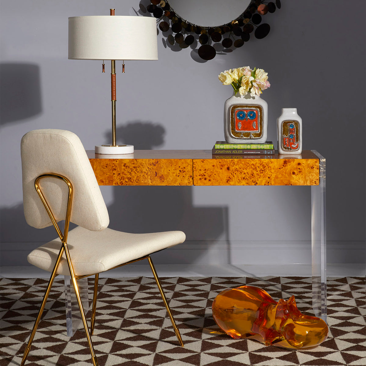 Natural Bond Desk storage by Jonathan Adler showing sleek wooden design with organized compartments and modern style.