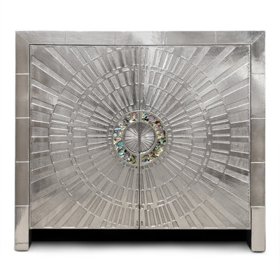 Jonathan Adler Talitha Cabinet storage with nickel finish, showcasing a sleek, modern design ideal for contemporary home decor.