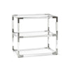 Jonathan Adler Jacques two-tier side table with sleek nickel finish, featuring modern design and two spacious surface levels.