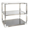 Jonathan Adler Jacques two-tier side table with sleek nickel finish, featuring modern design and two spacious surfaces for living room decor.