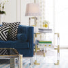Jonathan Adler Jacques two-tier side table with sleek nickel finish, showcasing modern design and compact storage.