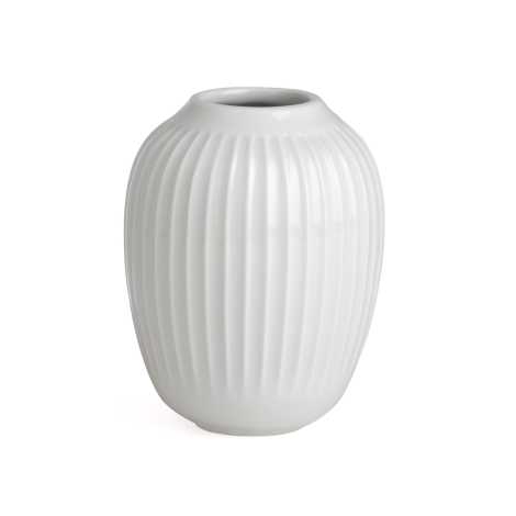 White Hammershøi Vase by Kähler, a sleek ceramic accessory with a minimalist design and textured ridges.