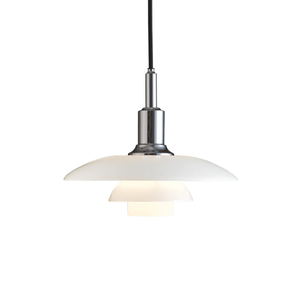 Chrome-plated PH 3/2 Pendant by Louis Poulsen, modern lighting fixture with a sleek, high-lustre design.