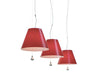 Small white Costanzina hanging lamp by Luceplan, modern lighting fixture with sleek design and compact shape.