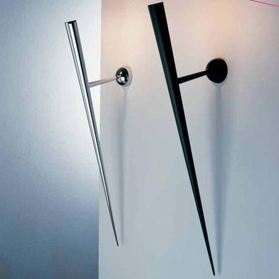 Matte black Trylon wall lamp by Lumen Center Italia featuring a sleek, modern lighting design mounted on a wall.