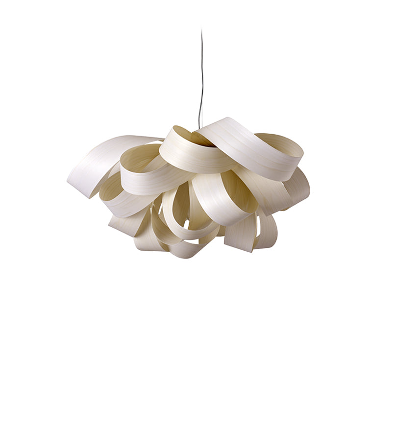 Agatha Small Suspension Lamp by LZF Lighting with ivory white, organic-shaped wooden veneer design for modern interior lighting.