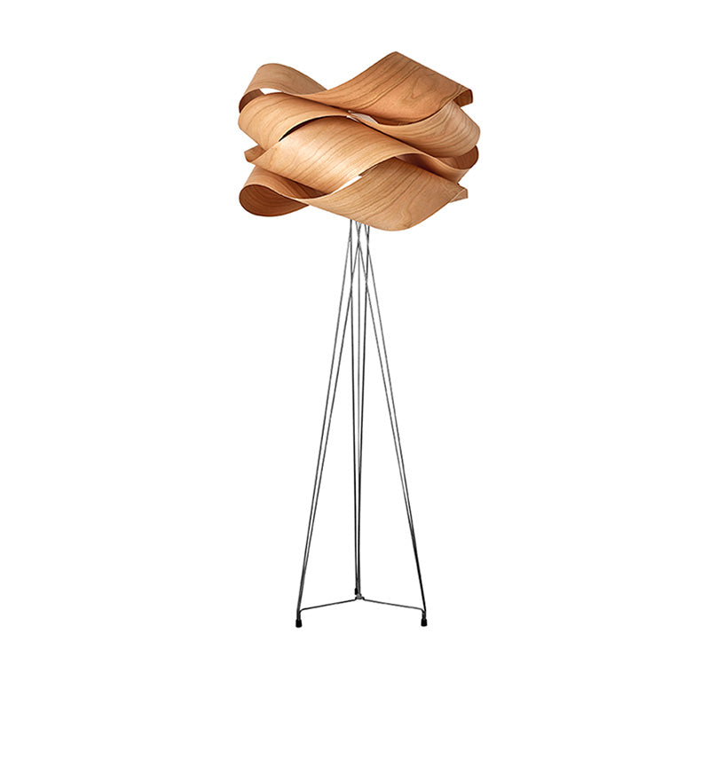 LZF Lighting Link Floor lamp with natural cherry wood finish, modern lighting design, and sleek standing base.