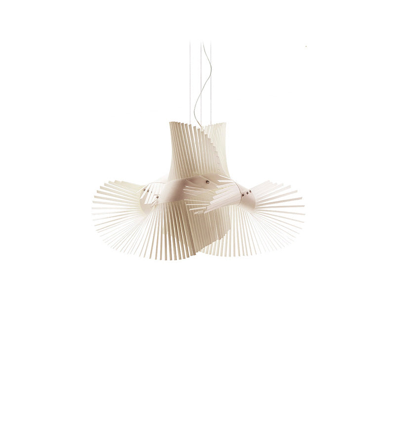 LZF Minimikado Suspension lighting fixture with natural cherry wood finish, modern design, and hanging light structure.