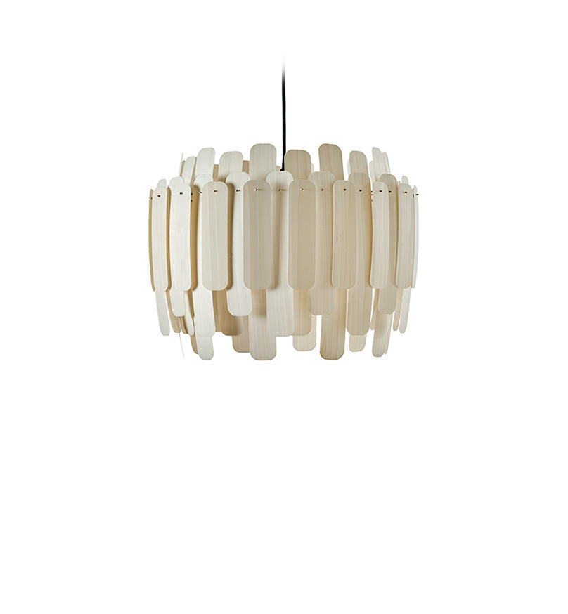 Maruja Suspension Lamp by LZF Lighting featuring a matte black finish, black cable, black tripod base, and natural cherry accents.