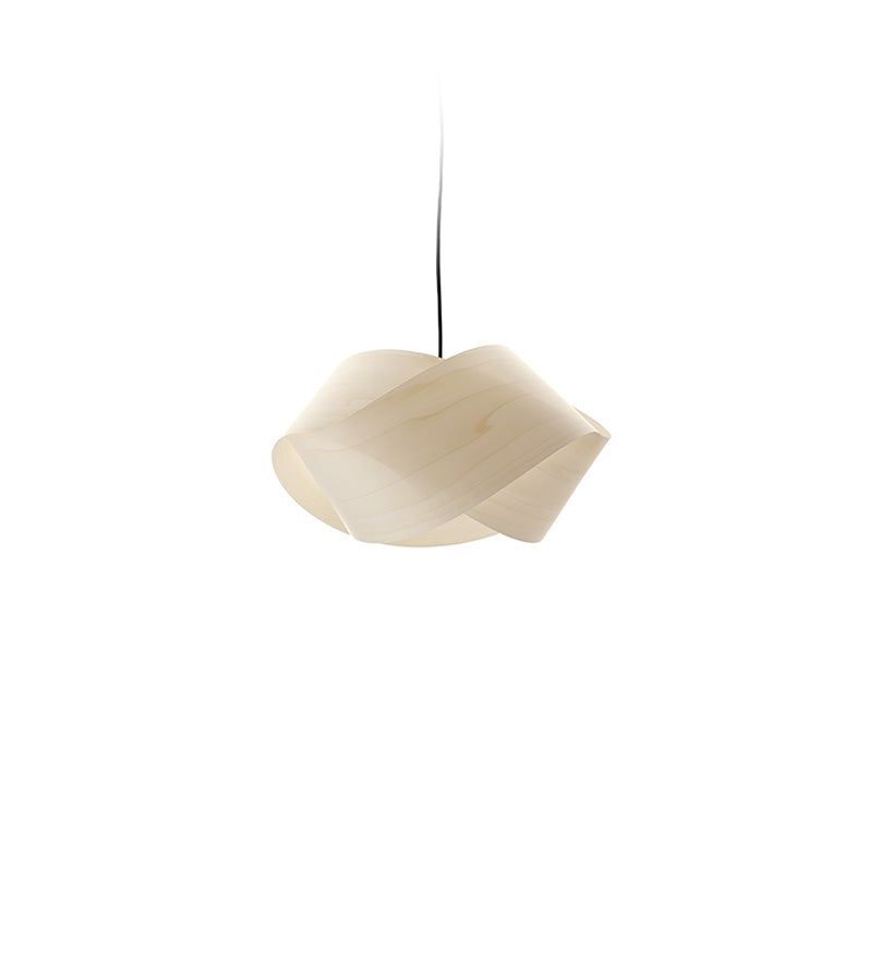 LZF Lighting Nut Suspension pendant light with matte black finish, black cable, and natural cherry wood accents.