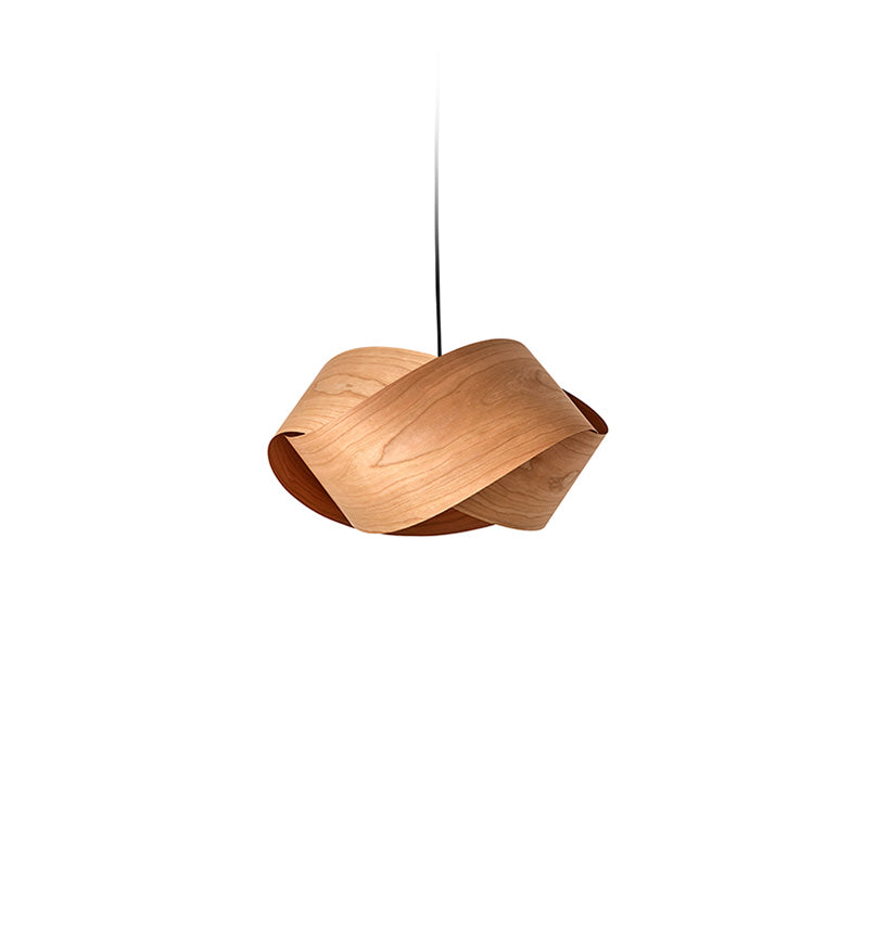 LZF Lighting Nut Suspension pendant light with black matte finish, black cable, and natural cherry wood accents.