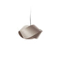 LZF Lighting Nut Suspension lamp with black matte finish, black cable, and natural cherry wood accents, hanging from a black tripod.