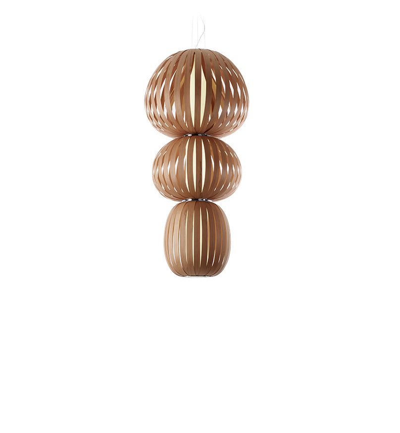 LZF Lighting Totem Suspension Lamp with natural cherry wood finish, featuring a dimmable LED Triac lighting design.