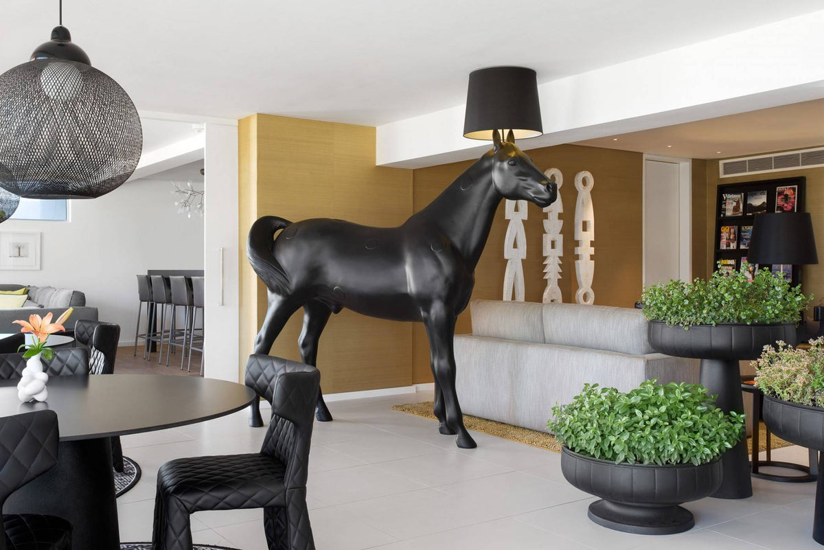 Horse Floor Lamp by Moooi, modern horse-shaped lighting fixture with sleek design, ideal for contemporary living spaces.