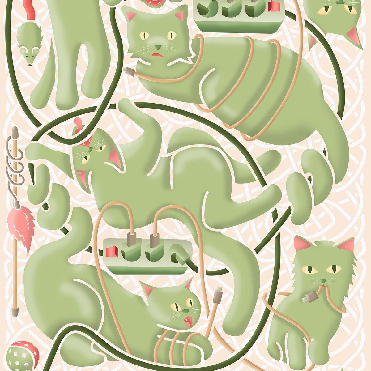 Papier peint GEO-02 Cluttered Cats &amp; Cords par Erik van der Veen pour NLXL
