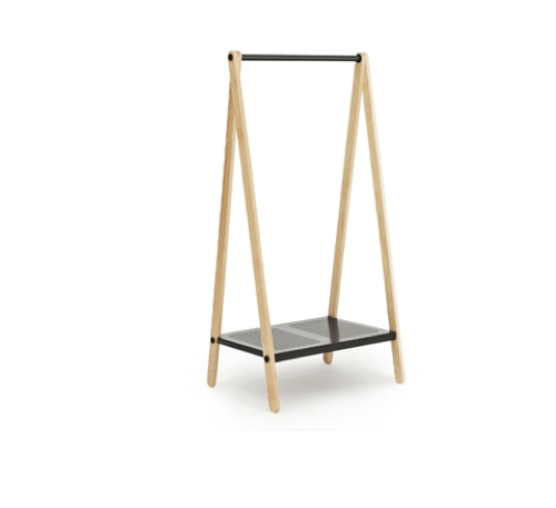 Small white Toj clothes rack by Normann Copenhagen, modern accessories for organizing clothing and accessories.