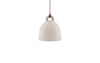 Small sand-colored Bell Lamp by Normann Copenhagen, stylish lighting fixture with a smooth, rounded design.