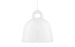 Small sand-colored Bell Lamp by Normann Copenhagen, a stylish modern lighting fixture with a smooth, rounded shape.