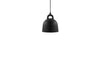 Small sand-colored Bell Lamp by Normann Copenhagen, modern lighting fixture with smooth, rounded design.