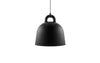 Small sand-colored Bell Lamp by Normann Copenhagen, stylish modern lighting fixture with smooth, rounded design.