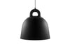 Small Bell Lamp by Normann Copenhagen, a modern ceramic lighting fixture with a soft sand color and rounded bell shape.