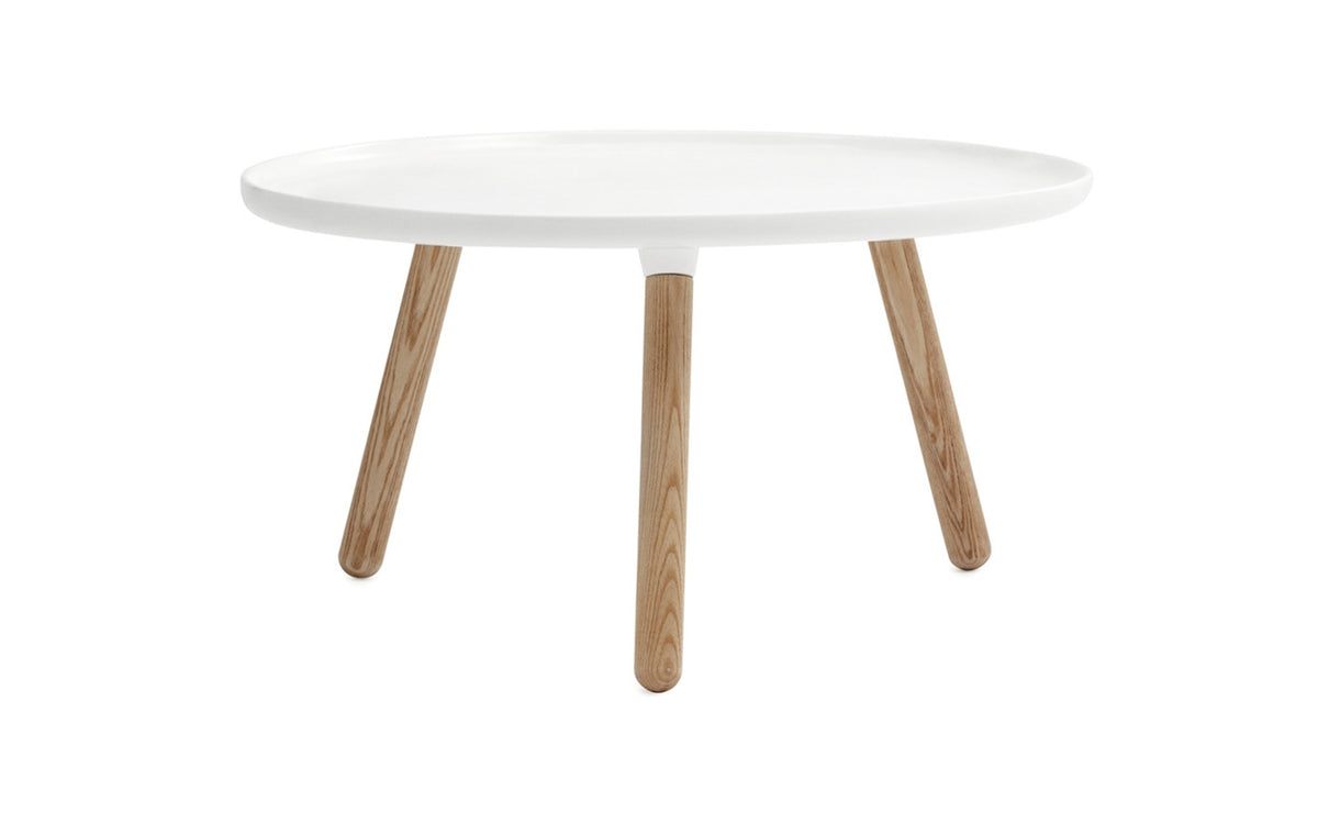 Small white Tablo coffee table by Normann Copenhagen with a sleek, modern design and smooth surface.