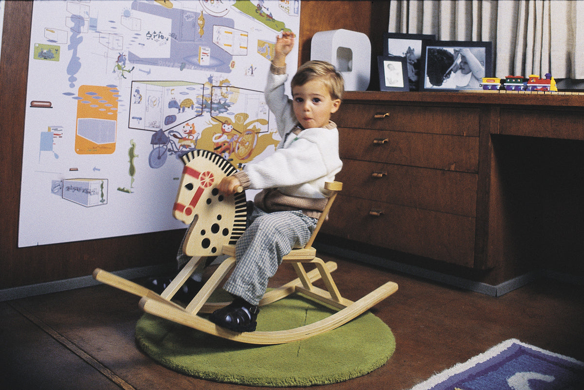 Offi Baltic Rocking Horse for kids, wooden toy with a smooth finish and natural wood look, designed for children's play and comfort.