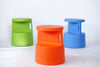 Blue Tote Stool and Table by Offi, versatile modern furniture piece with a sleek design and wooden legs.