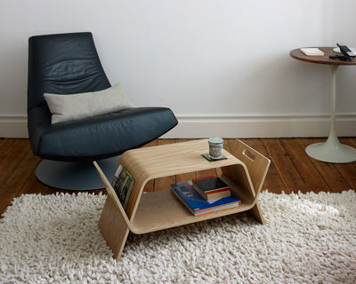 Walnut Embrace Coffee and End Table by Offi, showcasing sleek modern design and smooth wood finish.
