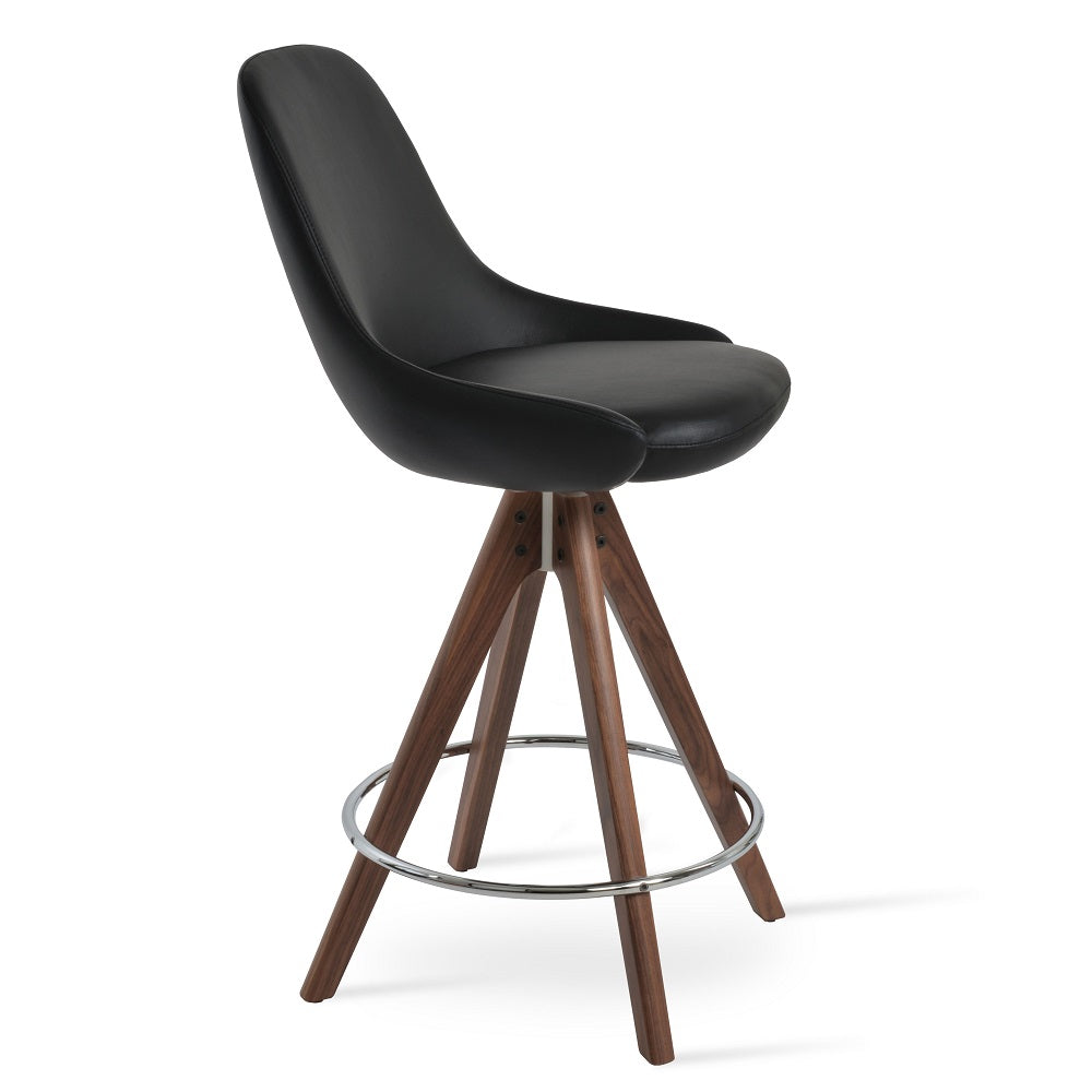 Gazel Pyramid Bar & Counter Stools by Soho Concept featuring black leatherette upholstery and solid beech walnut finish.
