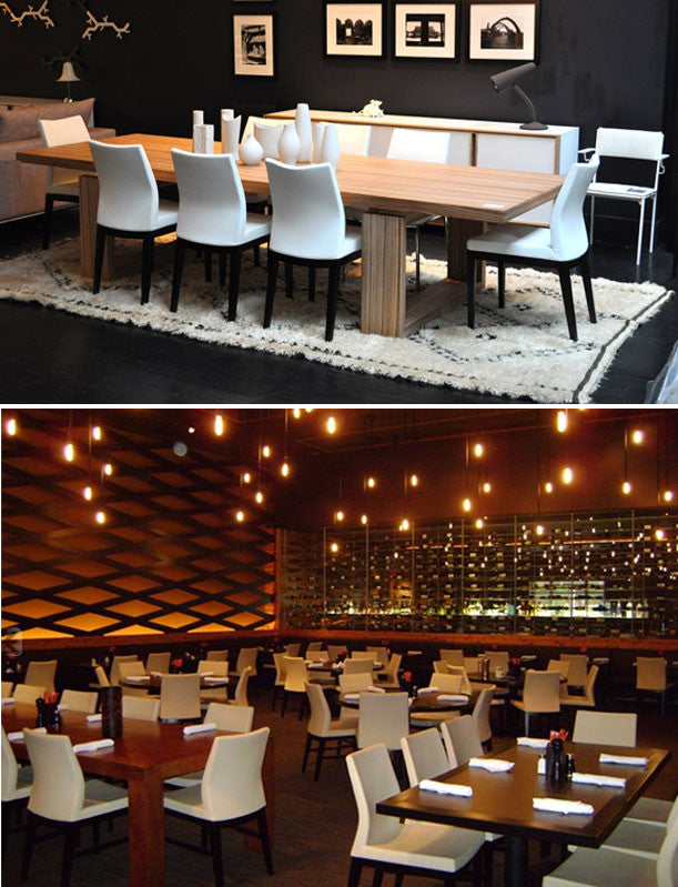 Soho Concept Pasha Wood Dining Chair with solid beech and walnut finish, low-back seating with leatherette upholstery.