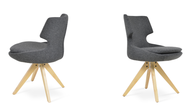 Patara Pyramid Swivel Chair by Soho Concept with leatherette upholstery in walnut finish, showcasing modern seating design.