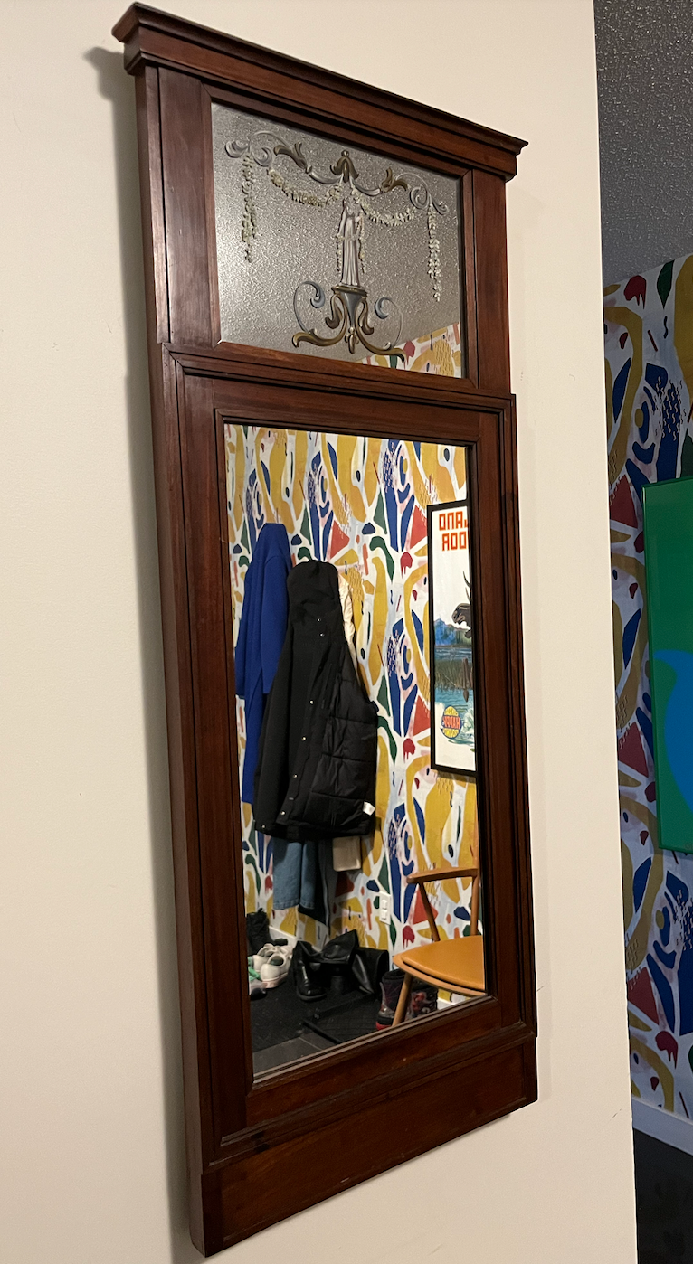 Vintage Art Deco 1930's Danish Hallway Mirror w/ Etching