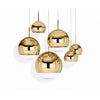 Gold mirror ball pendant light by Tom Dixon, 25cm lighting fixture with reflective surface, modern lighting design for stylish interiors.