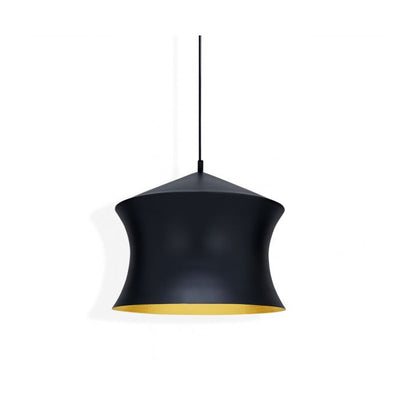 Tom Dixon Beat Waist Pendant lighting fixture hanging with a sleek, modern design and metallic finish.