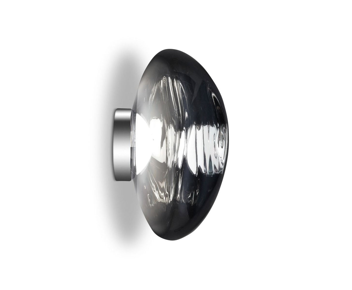 Silver Melt Medium Surface Light by Tom Dixon, modern sculptural lighting fixture with smooth metallic finish.