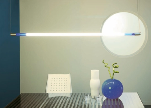 Thin LED horizontal suspension light by VISO in silver, 695mm length, modern lighting fixture made in Canada.
