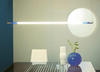 Thin LED horizontal suspension light by VISO in silver, 695mm length, modern lighting fixture made in Canada.