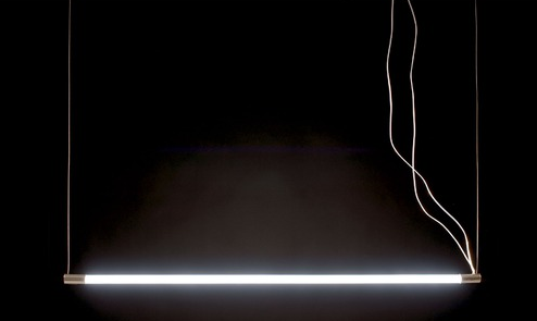 Viso Thin LED horizontal suspension light in silver, 695mm, modern lighting fixture made in Canada.